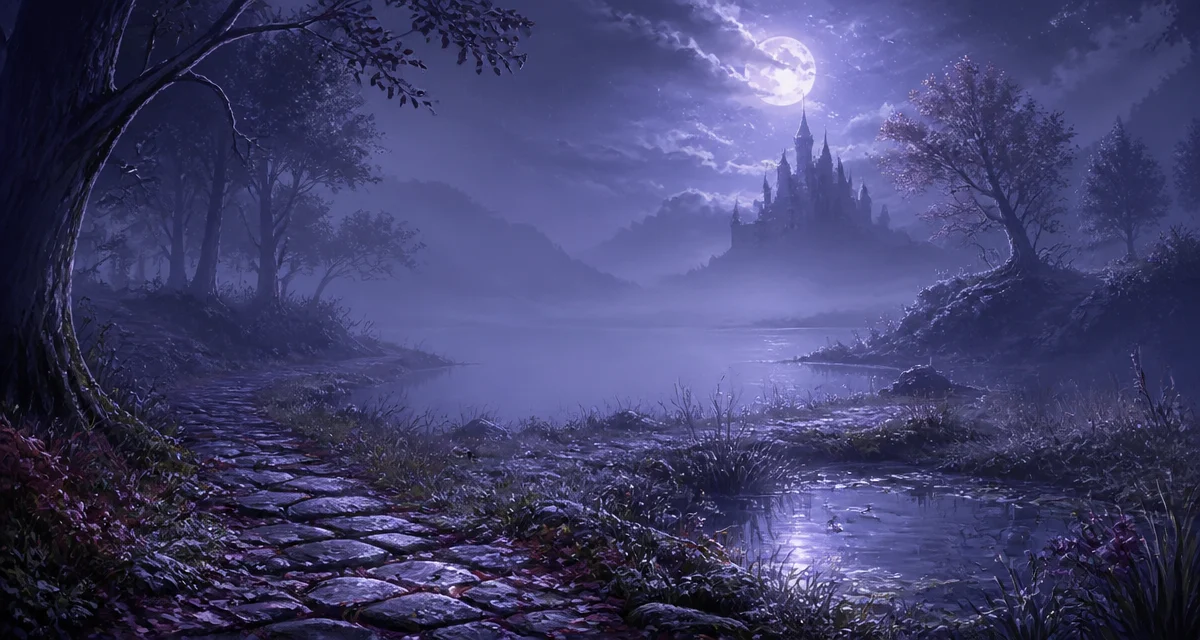 月明かりの下で静かに佇む幻想的な風景